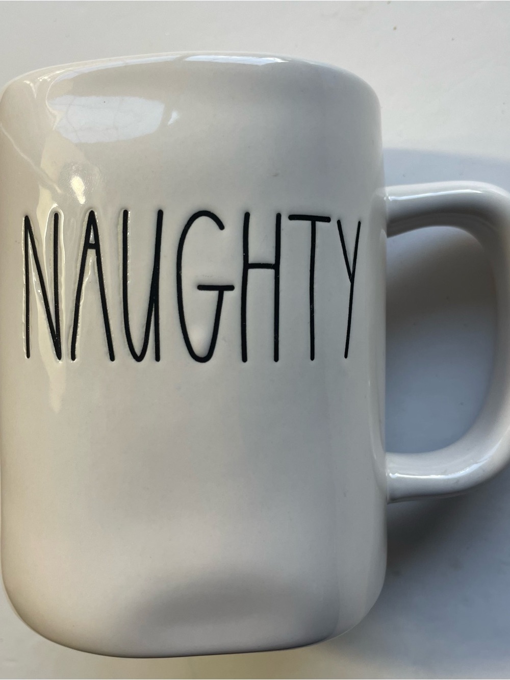 Rae Dunn White Mug with Black 'NAUGHTY' Lettering